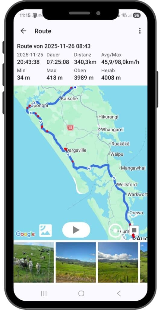 Bildschirm der App My Tracks zur Aufzeichnung von Routen mit dem Smartphone
